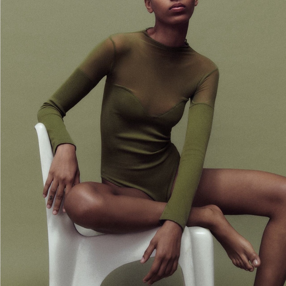 ZARA RIBBED/MESH BODYSUIT